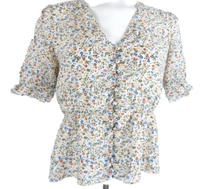 Top para mujer Madewell XS seda peplum popover paseo floral marfil usado en excelente estado envío gratuito - Imagen 1 de 3