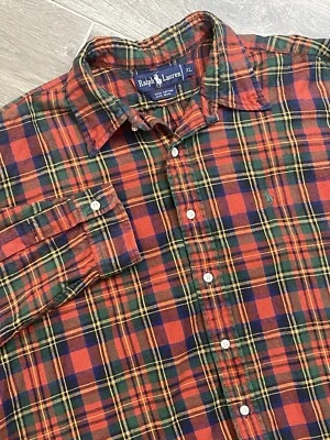 Polo Ralph Lauren Para Hombre XL Rojo Cuadros Mezcla de Lana Manga Larga Camisa con Botones Foto 1 de 4