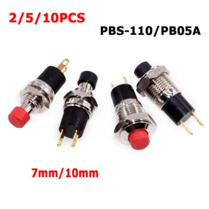 PBS-110/PB05A 7mm/10mm Self-locking Mini Push Button Switch Red Black 2/5/10 Pcs - Picture 1 of 9
