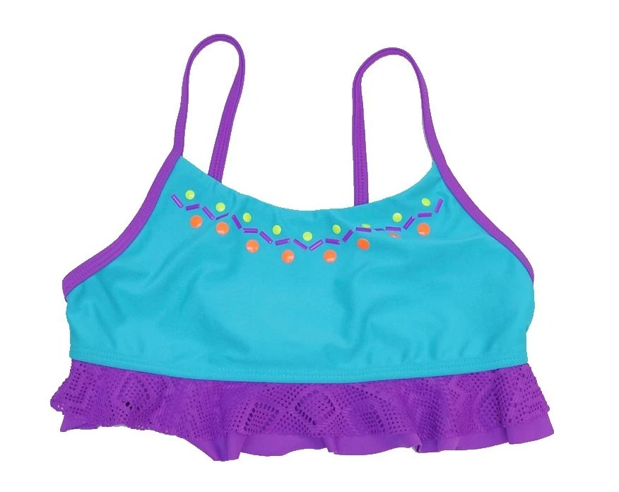 SO Blue Crochet Ruffled Bikini Top Swimwear Big Girls 10,12,14,16 - Image 1 of 1