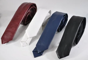 MEN Faux Leather Shining Neck tie Necktie Black White Burgundy Red Navy Blue - Picture 1 of 18