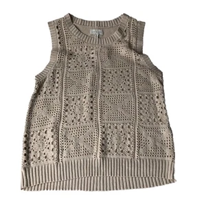 Lucky Brand Women’s Crochet Sweater Vest Beige / Ivory Small NWT - Picture 1 of 14