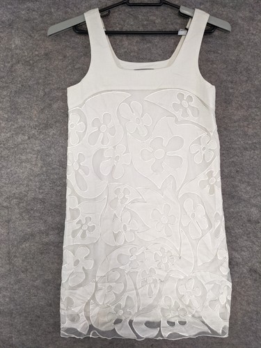 OFF WHITE Abito Demoiselle donna 2 bianco sporco lino foderato pizzo senza maniche A Line zip laterale