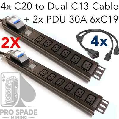 2x 7500W Server PDU 240V 30A L6-30P 6x C19 Mining For Antminer + 4 Power Cables - Image 1 of 4