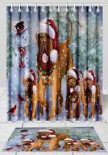 Dogue De Bordeaux Dog Christmas Bathroom Bathtub Shower Curtain & Bath Mat Combo