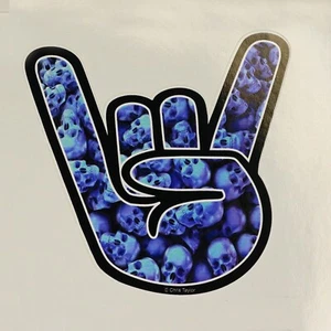 Skulls Blue Rock On Hand Love You Sticker Vinyl Laptop Water bottle Tattoo Style - Picture 1 of 1