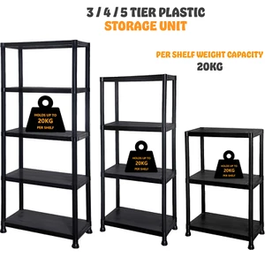 3/4/5 Tier Plastic Shelving Storage Racking Shelves Garage Shed Home Warehouse - Picture 1 of 16