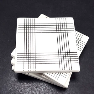 4 Threshold Stoneware Coasters White Black Stripe Plaid Grid 4 1/8" x 4 1/8" - Picture 1 of 7