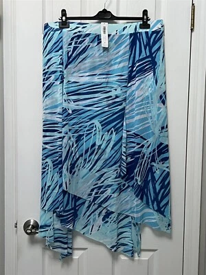 NWT Chico's Size 3 XL 16-18 Blue Abstract Pull On Mesh Uneven Hem Midi Skirt - Image 1 of 4