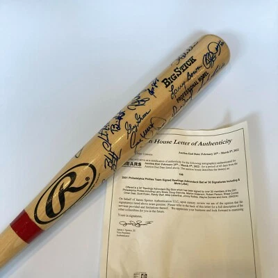 2001 Philadelphia Phillies Team Signed Baseball Bat 30 Sigs Scott Rolen JSA COA - Image 1 of 4