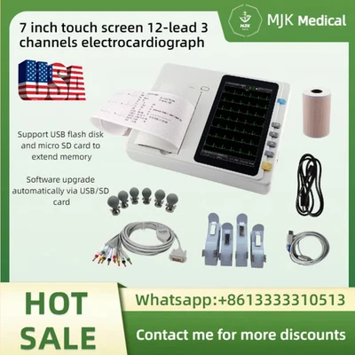 Dispositivo electrocardiógrafo portátil de máquina ECG de 3 canales con pantalla táctil de 7" de 12 cables Foto 1 de 4