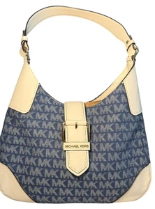 Michael Kors Lillian Shoulder Hand Bag Purse Denim Blue & White Pockets - NEW! - Picture 1 of 7
