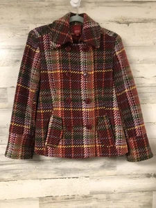 Vintage Espirit Wollmischung M rot kariert Erbse Mantel Jacke prominent maritim Blazer Y2K - Bild 1 von 10