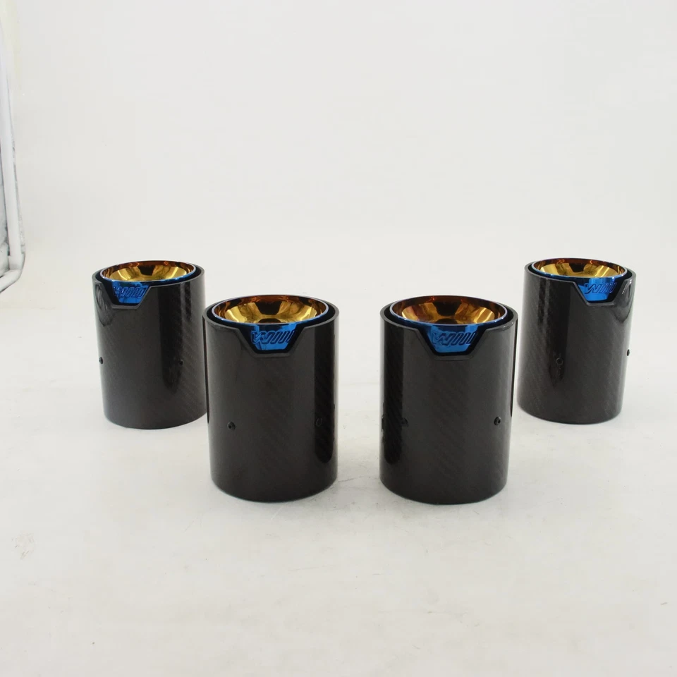 4PCS 15-19 BMW F80 M3 F82 M4 70MM Carbon Fiber Stainless Steel Tip Blue US - Image 1 of 4
