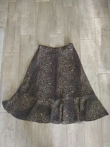 Coldwater Creek Womens A Line Flare Ruff Midi Skirt Sz M PS Animal Leopard Print - Picture 1 of 9