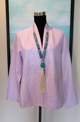 Eileen Fisher Pink Silk Mandarin Jacket Sz M - Image 1 of 4