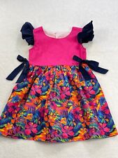 Floral Side Bow Pink Pinafore Sun Dress Girl 5-6  Colorful Garden Aloha