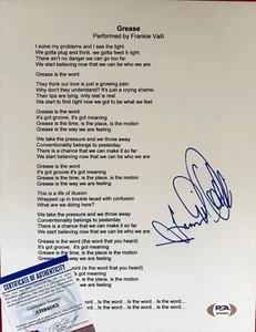 FRANKIE VALLI Signed GREASE IS THE WORD Lyric Sheet PSA DNA COA The 4 Seasons - Picture 1 of 3