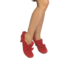 Cute Suede Heels Booties with Bows 1940s Style Red Suede Shoes - Bild 1 von 7