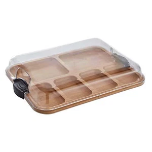 Bamboo Board, 6 Compartments with Locking Lid, Charcuterie, 11x14, Black - Picture 1 of 19