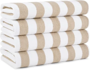 Luxury Cabana Beach Towels 4pk Beige 30x70" Soft Cotton Terry Quick Dry - Picture 1 of 8