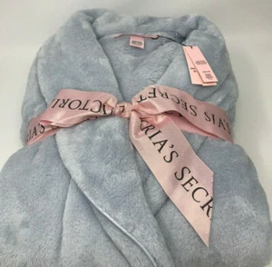 VICTORIA'S SECRET PLUSH SHORT THE COZY FLINT GRAY ROBE LOVE LOGO SIZE XS/S - Picture 1 of 6