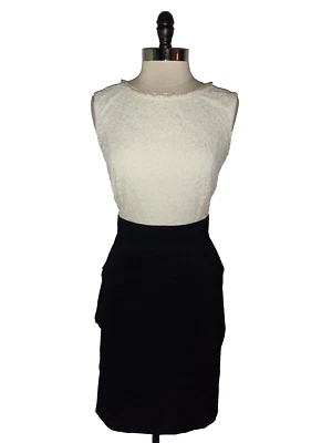 CONNECTED Size 18 Sheath Dress Ivory Lace Black Sleeveless Pearly Beads - Image 1 of 4