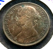 1891 GREAT BRITAIN ONE PENNY XF+ COPPER COIN - QUEEN VICTORIA ENGLAND (713)