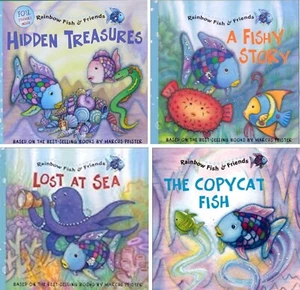 NEW x 4 RAINBOW FISH storybooks with FOIL STICKERS HIDDEN TREASURES LOST AT SEA - Picture 1 of 1