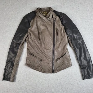 Chaqueta de motocicleta Blank NYC para mujer pequeña marrón negra manga imitación cuero cremallera” - Imagen 1 de 17