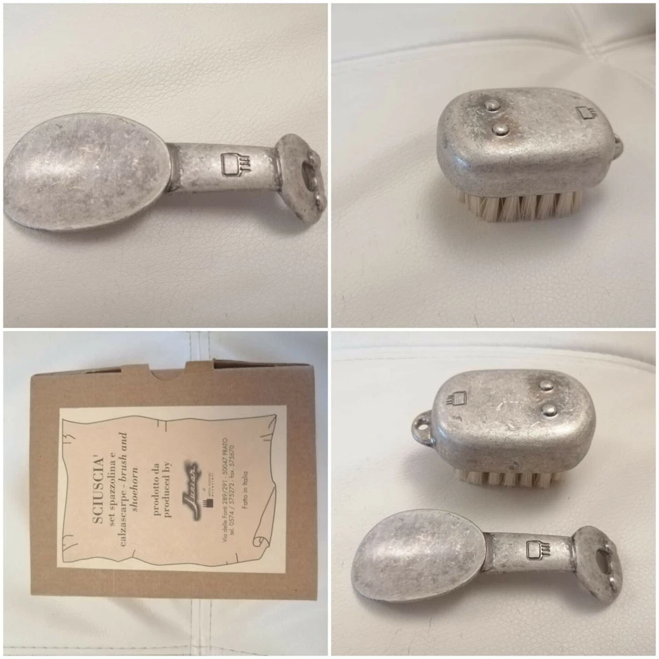 SCIUSCIÀ CALZASCARPE E SPAZZOLINA COLOR ARGENTO OPACO NUOVO CON SCATOLA JUNIOR  - Immagine 1 di 4