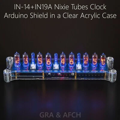 IN-14+IN19A Arduino Shield Nixie Clock in Acrylic Case [WITH OPTIONS] [9 TUBES] - Image 1 of 4