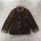 Gallery Fleece Lined Button Up Jacket Womens XL Brown Leather Long Sleeve Collar