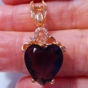  (RGP 15) BEAUTIFUL AMETHYST HEART ROSE GOLD PENDANT - Picture 1 of 9
