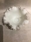 Vintage Fenton Silver Crest Ruffled Milk Glass Bowl With Clear Edge 1 To 2
