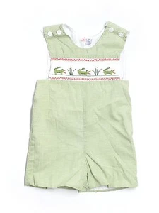 Boy Smocked Orient Expressed Alligator Green Gingham Romper Jon John Size 4 - Picture 1 of 2