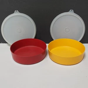 Set of 2 Vtg Tupperware Wonder Bowls #1405 Harvest Red & Orange w/Lids 227 - Picture 1 of 19
