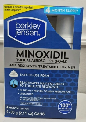Berkley Jensen Minoxidil Topical Aerosol 5% Foam Men Hair Regrowth 4-mo Exp 1/26 - Image 1 of 4