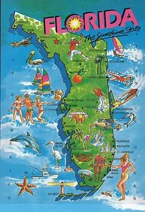 State Map of Florida, Sunshine State, Miami etc. --- Beautiful 5 x 7 Postcard - Picture 1 of 2