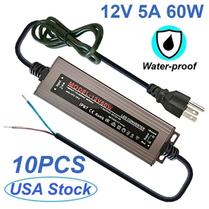 10 Pack Led Strip Driver 12V Transformer AC DC Adapter 12V 5A 100-240V 50-60Hz - Picture 1 of 10