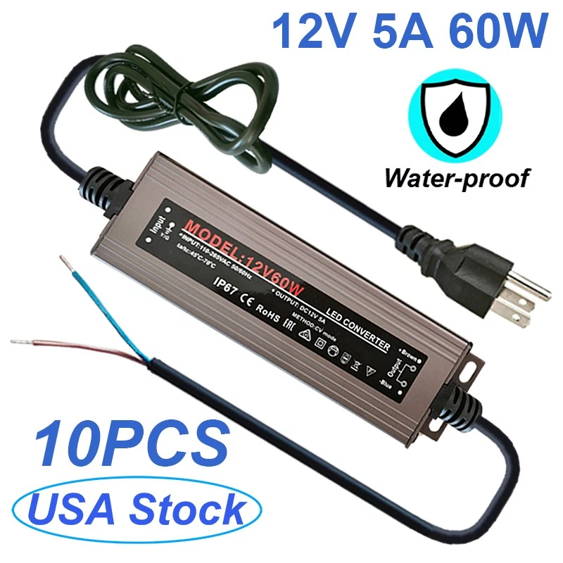 10 Pack Led Strip Driver 12V Transformer AC DC Adapter 12V 5A 100-240V 50-60Hz - Image 1 of 4