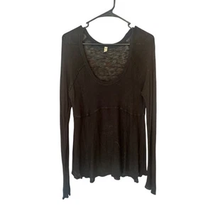 Free people intimately thin distressed black sweater top shirt women's large - Picture 1 of 4