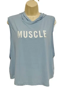 bar Bella box M hooded tank top baby blue V neck muscle - Picture 1 of 7
