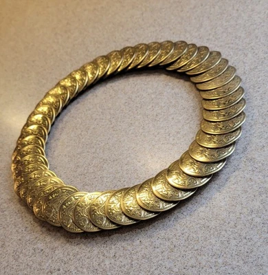 Vintage 1980s BOHO Gold Tone Metal Medallion Coin Disc Stretch Belt 25in to 30in - Image 1 of 4