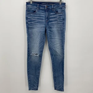 Pantalones de mezclilla American Eagle súper elásticos azul claro talla 8 largos para mujer - Imagen 1 de 12