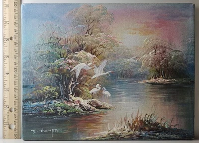 Pintura al óleo original de colección Judy J Thompson lienzo pantano garcetas Florida Everglades Foto 1 de 4