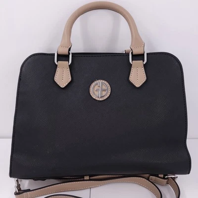 Giani Bernini Saffiano Dome Satchel Black Vachetta Handbag Strap Purse Silver - Image 1 of 4