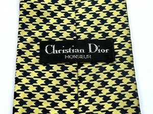 CHRISTIAN DIOR Silk Tie Gold And Navy Patterned - Picture 1 of 3