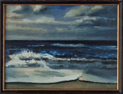 Original Ölgemälde Oil Ocean Strand Wellen Gischt Wolken Licht Impressionismus   - Bild 1 von 4