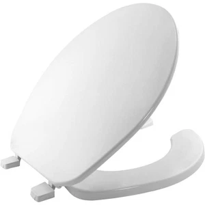 Commercial Open Front Toilet Seat with Cover, Round, Plastic, White Accessory - Picture 1 of 6